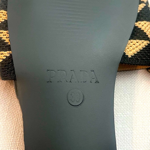 NWOB Prada Women's Embroidered Fabric Slides in Black/Beige - Picture 13 of 14